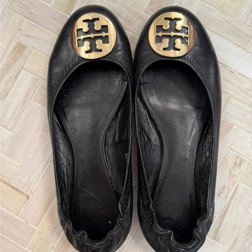 Tory Burch Black Leather Ballet Flats Size 10